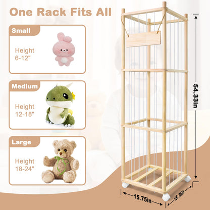 Stuffed Animal Storage, Wooden Cute Zoo Toy Holder with Brake Wheels, Space Save Toy Organizer, Large Capacity Stuffed Animal Holder, Perfect for Nursery Playroom Kidroom Bedroom-54 Inch