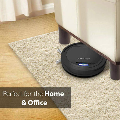 SereneLife Robot Automatic Vacuum Cleaner - Upgraded Lithium Battery 90 Min Run Time - Bot Self Detects Stairs Pet Hair Allergies Friendly Home Cleaning for Carpet Hardwood Floor - PUCRC26B, Black