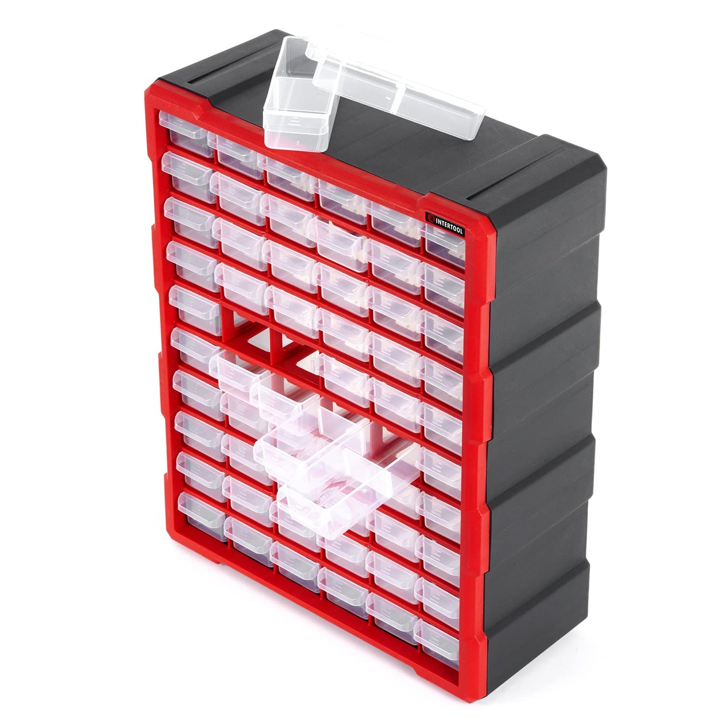 INTERTOOL Small Parts Organizer for Hardware & Screws | 60 Removable Bins with Dividers | Wall Mount or Desktop Craft & Lego Storage Cabinet | 19” x 15” x 6” BX08-4016