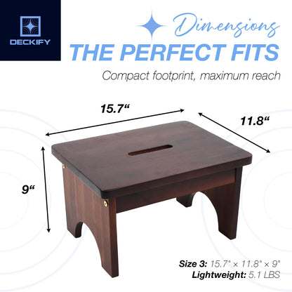 DECKIFY Premium Wooden Step Stool for Adults, Small Acacia Wood Stepping Stool, Non-Slip 1-Step Bedside Stool for Bed & Bathroom, 600 lbs, Portable - 9 Inch