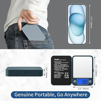 Vitafit 500g Digital Pocket Scale,High Accuracy Assured by Scale Professional Factory Since 2001, Gram Scale 0.01g for Multifunction: Lab,Food, Kitchen,Coffee,Jewelry; Blue
