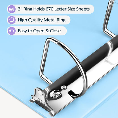 Sooez BinderX Extra Durable 3 Inch 3 Ring Binder, D-Ring Large Binders, Holds 670 Sheets of 8.5x11 Paper, Customizable View Cover with 2 Inside Pockets, School & Office Supplies, Lavender