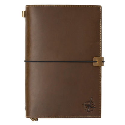 WANDERINGS A5 Size Travelers Notebook with Pockets - 6"x8.5" / 15cm x 22cm - Refillable Travelers Journal - Beautifully Handcrafted, Premium Leather Journal, includes 120 GSM Blank Inserts