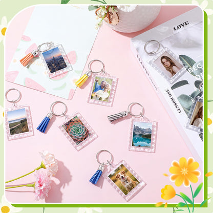 Yaomiao 25 Set Acrylic Photo Keychain with Tassel Clear Blank Custom Keychain Frame Holder Insert Picture Keyring Making Kit (Wavy Rectangle)
