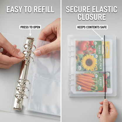 Jovialix Seed Organizer Binder with Side Loading Sleeves, Clear Storage Book Holder and Plant Packet Keeper for Saving Your Garden Catalog, 180 Pockets, 3.8 x 5 Inches