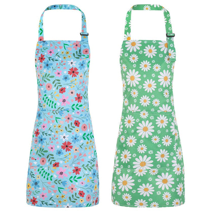 XLSXEXCL 2 Pack Kids Apron, Cute Floral Aprons, kids Aprons for Cooking Waterproof Art Apron with Pockets, Toddler Painting Artist Apron Adjustable for Boys and Girls for Painting Cooking Baking