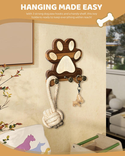 MTERSN Wooden Dog Leash Holder for Wall – Dog Leash Holder, Key Rack, and Coat Hanger – Rustic Farmhouse Wall Decor for Entryway Storage, Room Decor & Home Necessities(Acacia)