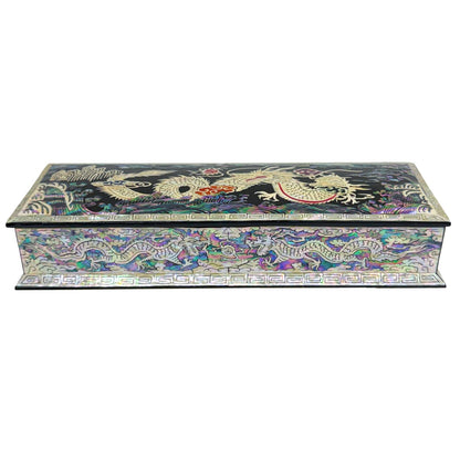 Nacreh Mother of Pearl Ring Necklace Office Pen Holder Case Storage Wooden Jewelry Box - Inlay with Sea Shell Gift (Dragon)