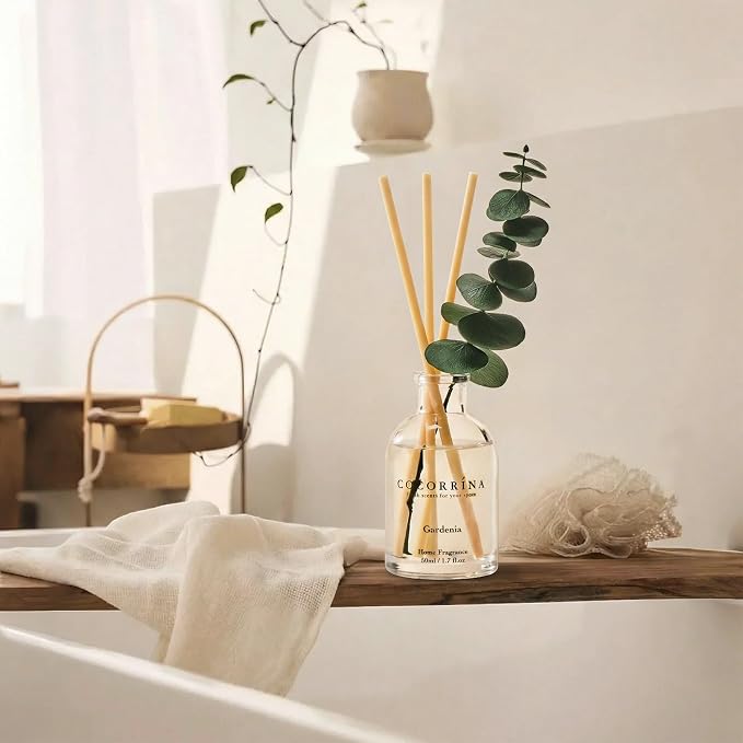 COCORRÍNA Eucalyptus Reed Diffuser Set of 3 - Sandalwood Rose, Cherry Blossom, Gardenia Scents, 1.7 fl oz Each, Total 5.1 oz, Scented Oil Diffusers for Home & Office
