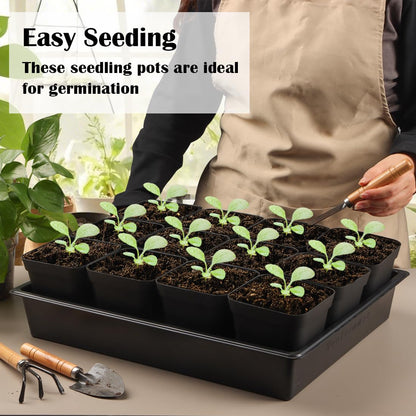 RooTrimmer 3.15 inch (8CM) Square Nursery Pots 100 pcs, Sturdy Seedlings Trays 5 Pcs, Seeds Starter Germination Tray, Microgreening Planter Nursery Propagation 5 Sets
