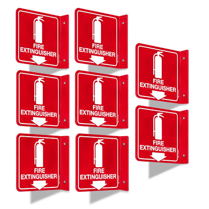 T&R Fire Extinguisher Sign, Fire Extinguisher with Down Arrow - 8 Pack - 6 x 6 Inches Acrylic, 2 pre-drilled holes, Includes Matching Screws, Use for Home Office/Business