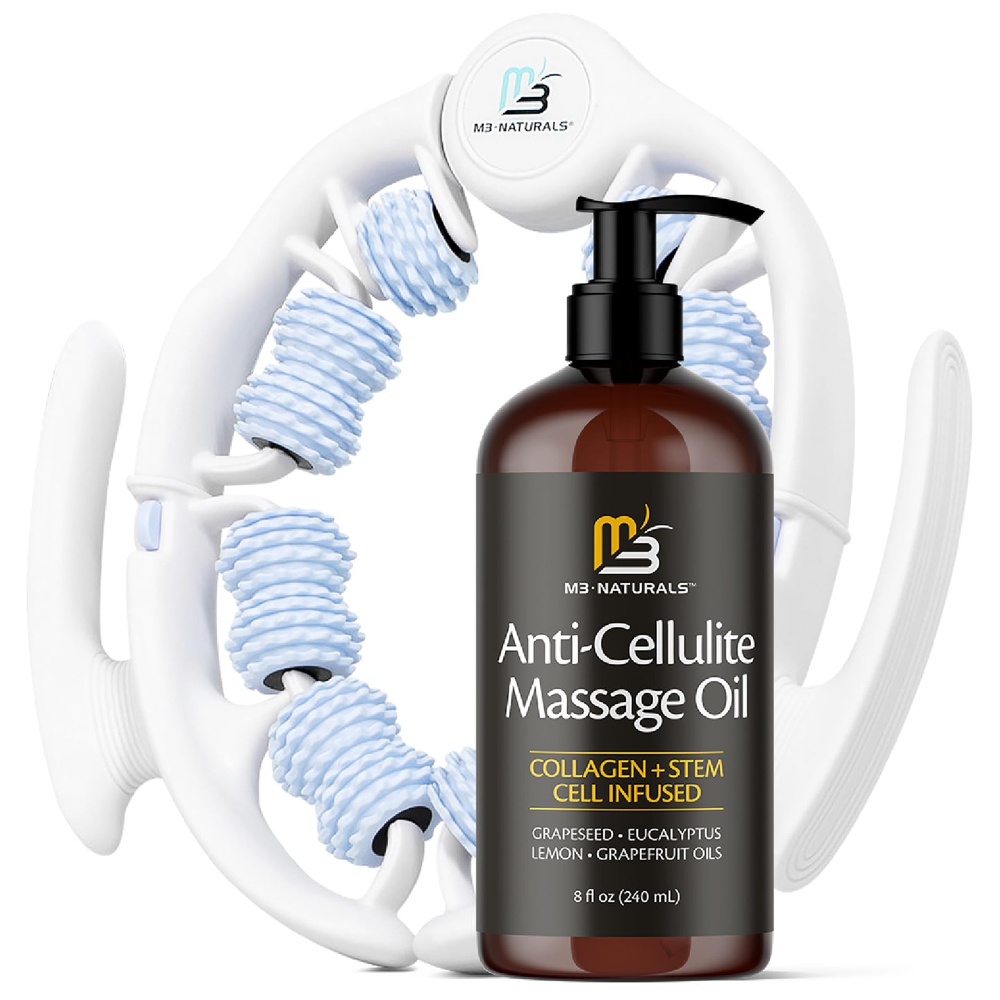 M3 Naturals Firming Body Massage Oil with Collagen & Stem Cell – Helps Smooth The Appearance of Cellulite & Improve Skin Texture – Refreshing Aromatherapy Body Oil for Legs & Full Body – 16 Fl Oz