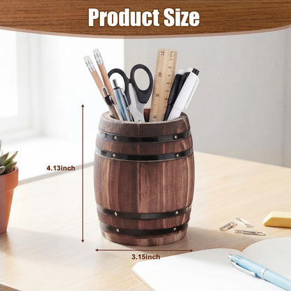 ForraFun Wine Barrel Pen & Pencil Holders Accessories Wooden Desktop Pencil Holder Containers Farmhouse Stationery Organizer Stand for Office Table Desk Accessory (2 Pcs)