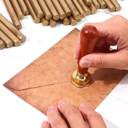 HANLANXUE 50 Pcs Gold Sealing Wax Sticks, Wax Seal Sticks for Wax Seal Stamp, Glue Gun Sealing Wax Sticks for Wedding Invitations, Letter, Envelope, Christmas, Cards and Crafts (Antique Gold)