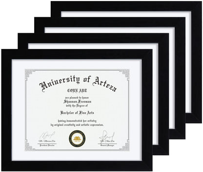 CORE ART 11x14 Black Certificate Frames with Mat,Display Diploma 8.5 x 11 or Document 11 x 14 without Mat,Multipack College Degree Frames for Wall or Tabletop Display,Set of 4