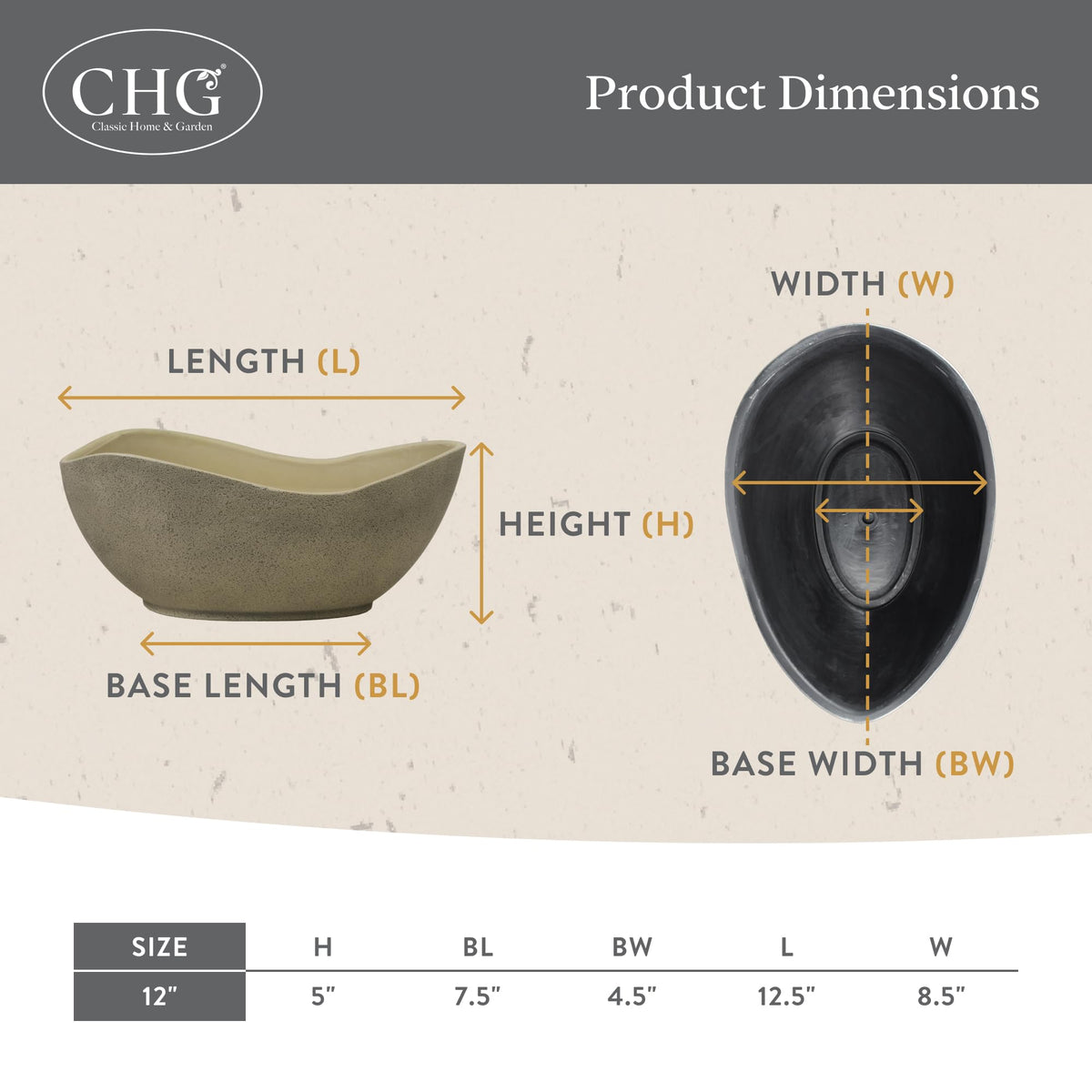 Classic Home and Garden Arc Unique Planter Bowl w/Drain Plug - UV Resistant Shallow Planter - Modern Plant Pot for Herbs (12.5” Georgia Clay)