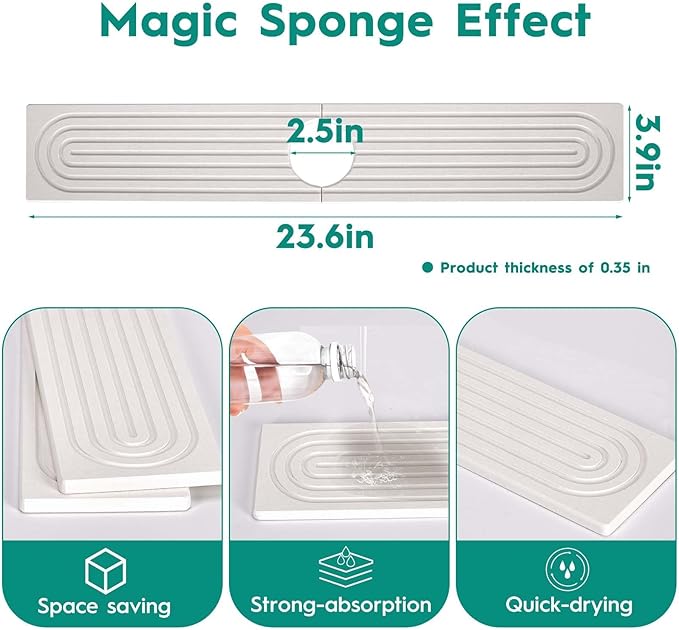 24 Inch Stone Faucet Mat for Kitchen Sink, Kitchen Sink Splash Guard-Water