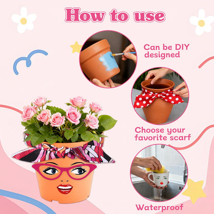 DIY Flower Pot Painting Kit with Face Stickers & Ribbons – Funny Plant Pot Craft, Creative Garden Decor for Journals Gifts Parties