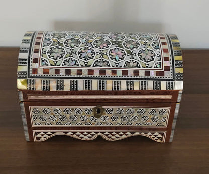 Handmade Egyptian Jewelry Box – Mother of Pearl Inlay – Decorative Wooden Trinket Box for Women Oriental Keepsake Storage Organizer ((8" X 5" x 5" inch M04)