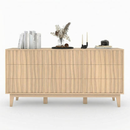 IDEALHOUSE Modern Fluted Dresser with 9 Drawers - Freestanding Wooden Storage Cabinet, Chest of Drawers for Bedroom for Living Room, Entryway, Hallway