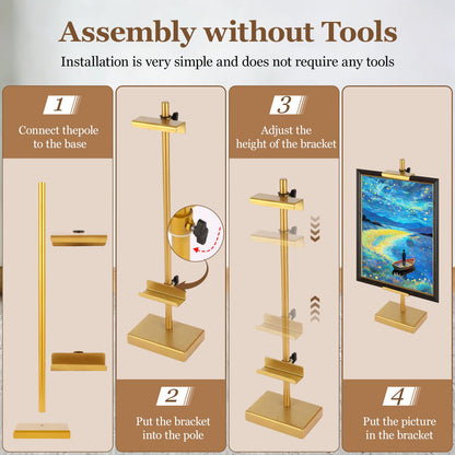 dakewang 1pcs Adjustable Tabletop Easel Stand for Picture Frames, Picture Easels for Display, Gold Easel, Picture Frame Stand, Adjustable Art Easel.(18inch,Gold)