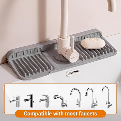 Faucet Mat for Kitchen Sink, Snap-On Design & 7°slope Fast Drain, Folding Sink