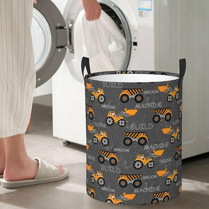 Cute Excavator Engineering Vehicle Laundry Hamper Bag