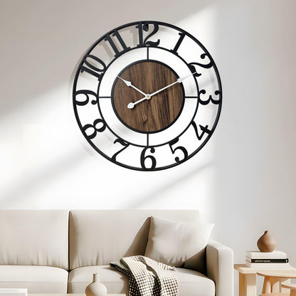 Tixmtry Large Metal Wall Clock, 20 Inch Retro Decorative Silent, Non Ticking, Battery Operated Modern Big Wood Wall Clock for Living Room, Farmhouse, Bedroom, Fireplace, Kitchen, Office, Home Decor