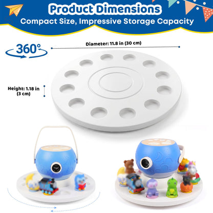 Round 360°Rotating Storage Shelf for Luna Storytime Projector And Character,Display Stand for Luna Projector Figurine Cartridge Figures Organizer Holder,Pine Wooden,for Kids Play Room(White)
