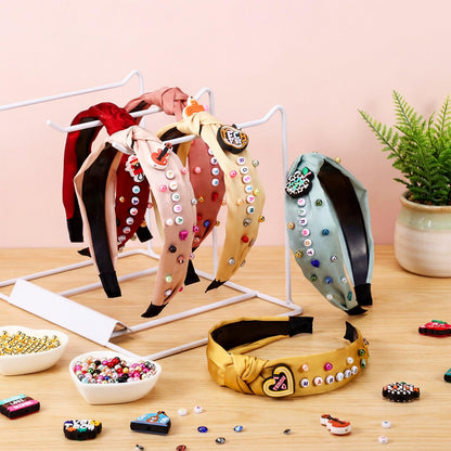 Wavyknot 636 Pieces DIY Headband Making Kit Gift Make Your Own Fashion Hair Accessories Set with Teacher Pencil School Alphabet Beads Rhinestone Diamond Pearl for Summer Classmate Graduation Supplies