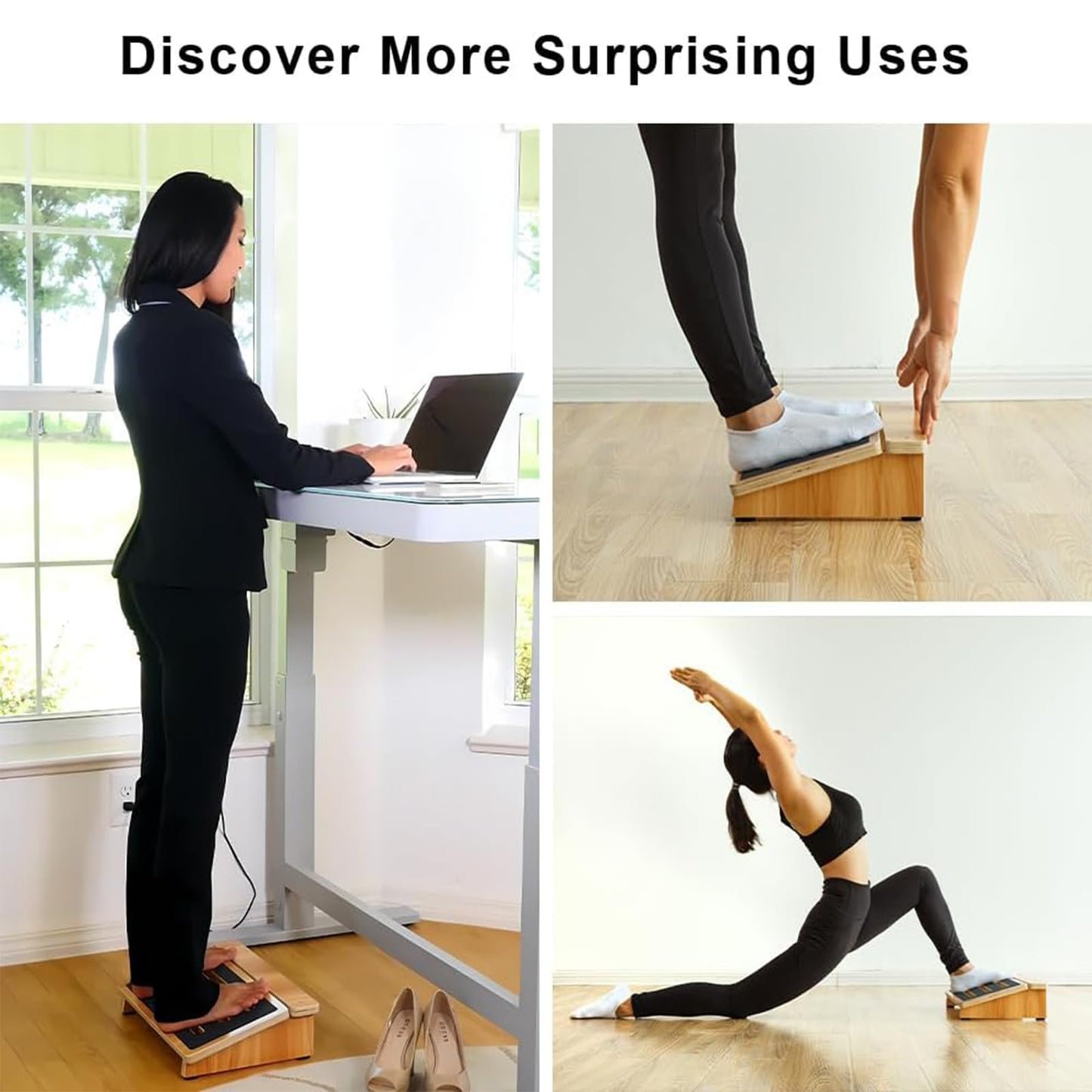 StrongTek Wooden Footrest Set, Adjustable Double-Step Foot Stool + 4" Ergonomic Under Desk Footrest, Cushioned & Non-Slip Design for Posture, Comfort & Circulation, Ideal for Office & Home