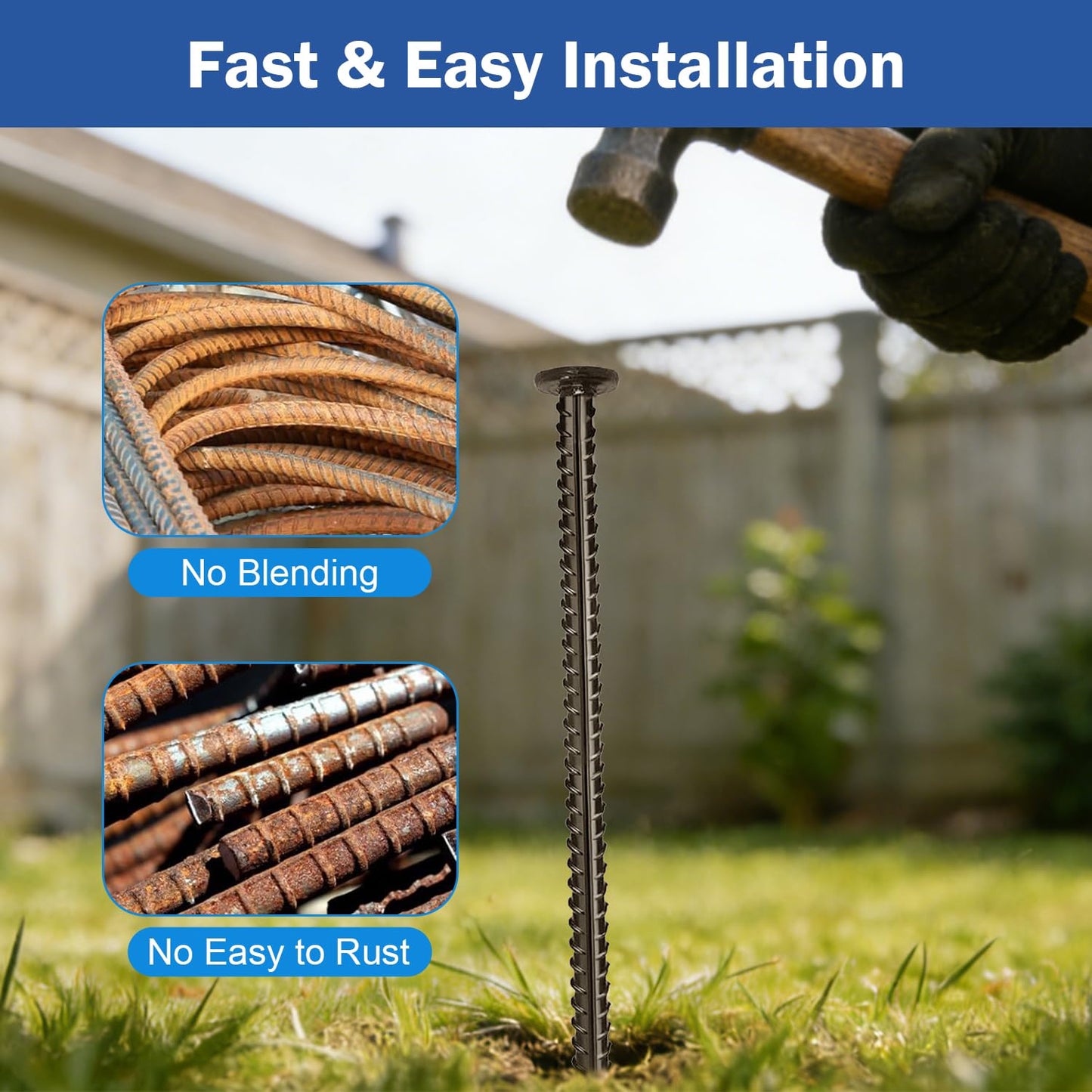 DOLEMODUO 4 Pack Rebar Stakes - 5/8 Diameter Heavy Duty Metal Stakes with Chisel Point Ends, Ground Stakes for Yard and Camping, Tree Stakes Supports