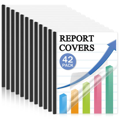 Dynta Report Covers 42 Pack Presentation Folders for Letter Size 70 Sheet Capacity, 5.5 Mil Report Covers with Sliding bar Black, Resume Folder Clear Folder for File Resume Documents