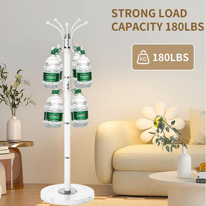 LOZABEE Metal Heavy Duty Coat Rack Stand, Modern 360° Roraty Freestanding Coat Rack with Natural Marble Base, White Coat Racks Hall Tree Hanger Stand with 16 Hooks for Entryway, Office