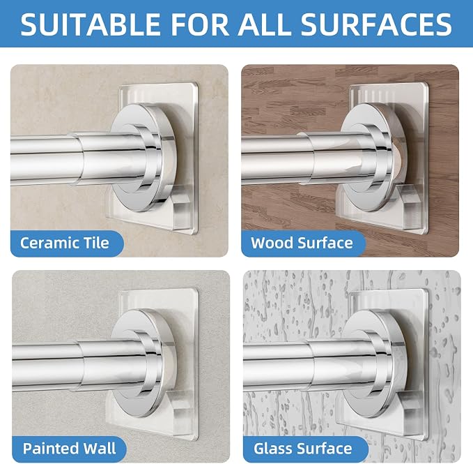 CorkLatta Chrome Shower Curtain Rod,1 Inch Diameter Stainless Steel Adjustable Spring Tension Rods 32 to 68",with Holders,Anti-Slip,Curtain Rods No Drilling(1 Pack)