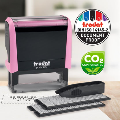 Trodat Printy 4913 Self-Inking Do It Yourself (DIY) 5 Line Personalized Custom Message Stamp with Black Ink (Pink)