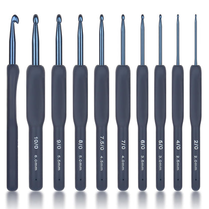 Coopay Dark Blue Crochet Hooks Ergonomic Soft Grips, 9PCS Crochet Set Aluminum Crochet Needle for Beginners/Professionals, Ergonomic Crochet Hook Set for Arthritic Hands, Ideal Crochet Accessories