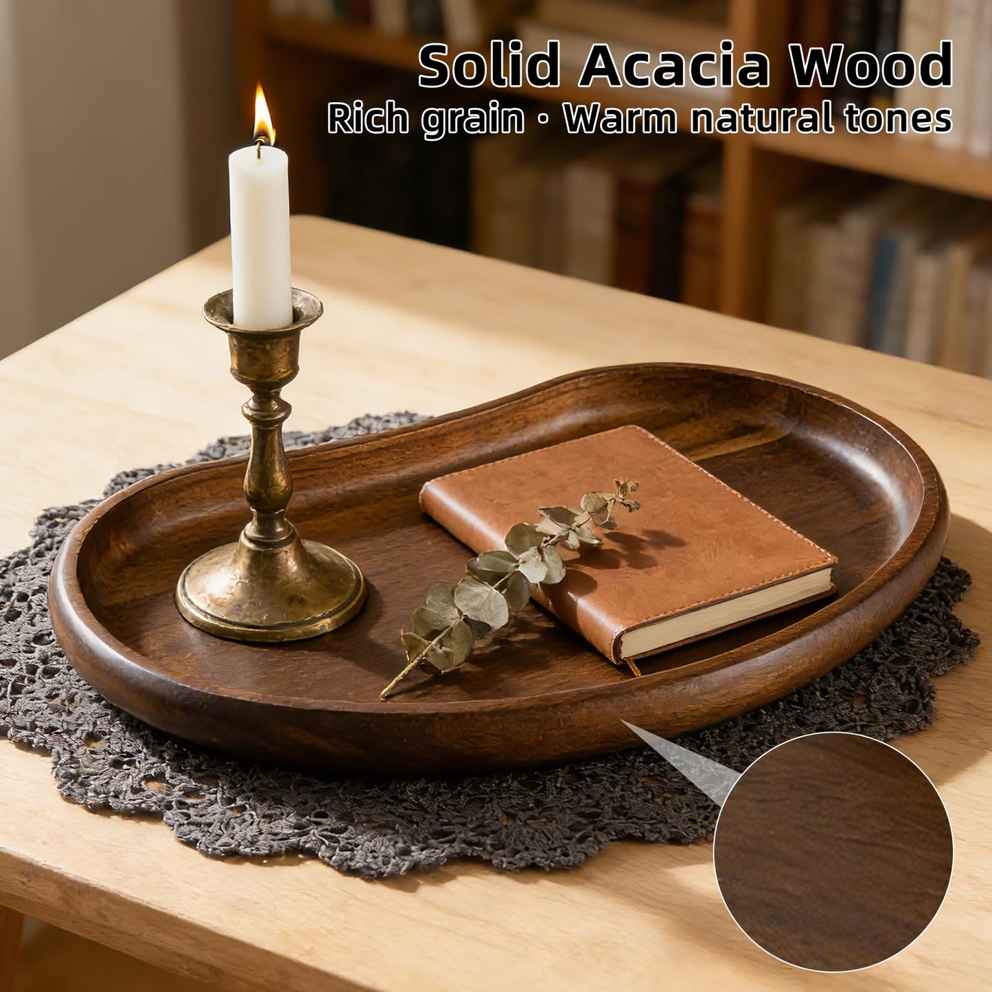Acacia Wood Serving Tray – Premium Craftsmanship Decorative Tray Irregular Handmade Catchall Plate for Keys, Snacks, Coffee Table Décor & Entryway Organization-10.9 * 5.7 * 1.18 inches