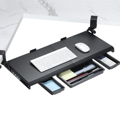 ETHU Keyboard Tray Under Desk, Ergonomic Corner Keyboard Tray with 180° Adjustable C Clamp for L Shape Desk 26.77" X 12.2" Easy to Install, Computer Keyboard Stand for Home and Office(Black)