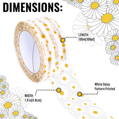 Whaline 109 Yard Groovy Daisy Packing Tape White Boho Flower Pattern Tape Waterproof Floral Shipping Tapes for Small Business DIY Crafts Box Carton Decor