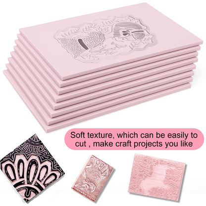 8 Pack 8"x6" Pale Pink Linoleum Blocks for Printmaking, Rubber Stamp Carving Blocks Linoleum Carving Tools for Stamp Maker Printmaking Supplies