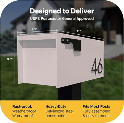 Adoorn Post Mount Outdoor Mailboxes - Large Decorative Mailbox for Letters and Packages - Weatherproof Construction - Durable Steel - Magnetic Closure - 9.5” H x 9.5” W x 20.75” D - Sandstone