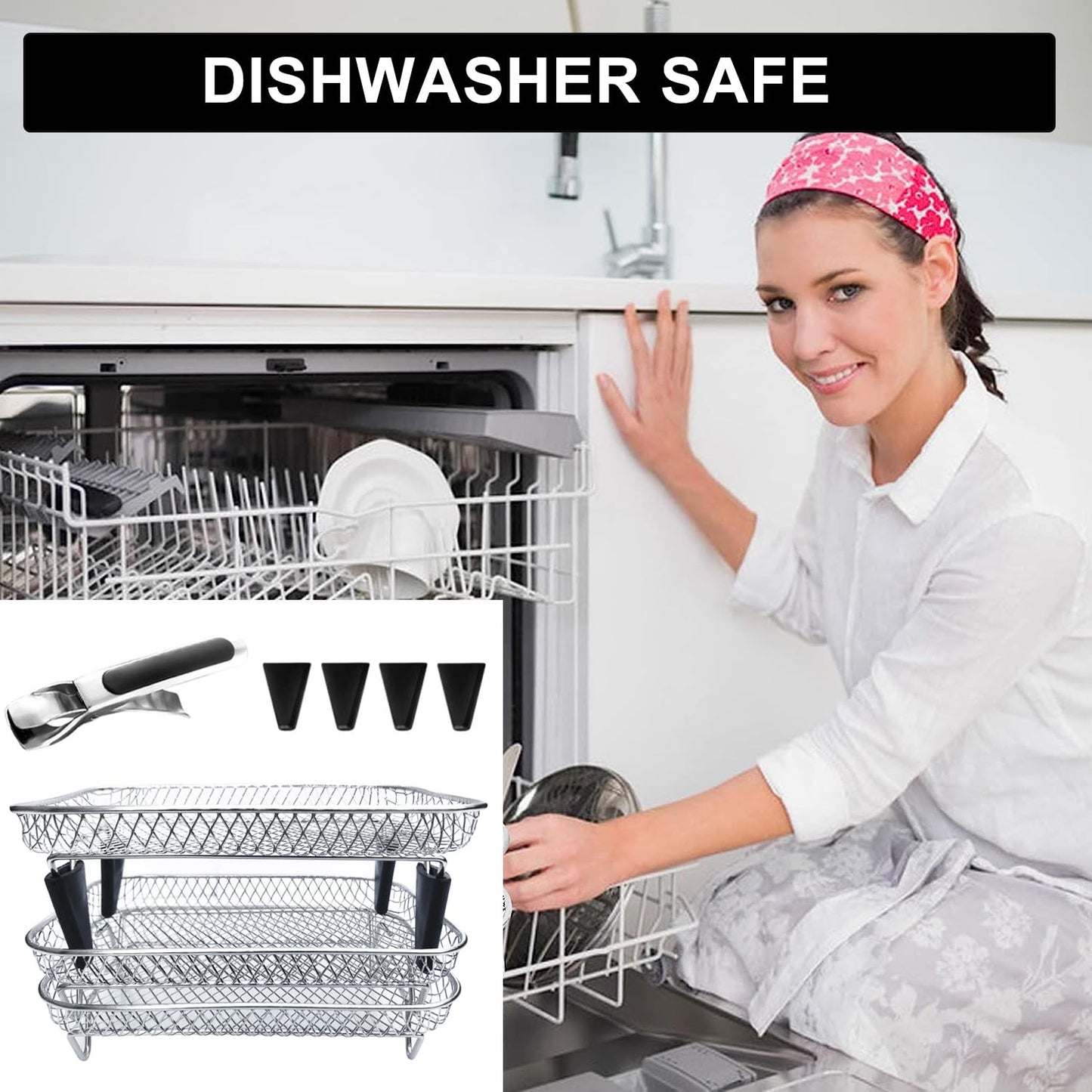 Upgrade 8inch Square Air Fryer Rack,Three Stacktable Dehydrator Rack,Square Air Fryer Accessories,Only Fit for Air fryer which inner size ≥8.7 inch(Square)
