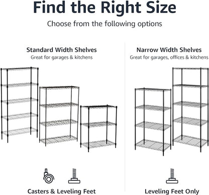 Amazon Basics 4-Shelf Steel Wire Storage Shelves for Garage, Adjustable Metal Shelving Unit, 200 lbs Per Shelf, 23.2" W x 48" H x 13.4" D, Black | Sturdy