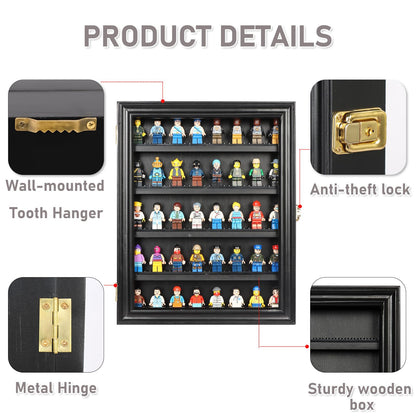 DuvinDD Display Case Wall-Mounted Lego Minifigure Display Case Floating Lego Shelves Wooden Display Cabinet with UV Protect Door, Lockable Dustproof Showcase Thimble Display Case