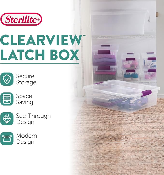 Sterilite 24-Pack 32 Quart ClearView Latch Box, Stackable Organizer Bins with Latching Lids - Clear Plastic Organization Containers for Closet, Bedroom, Shelving Units and Everyday Home Storage