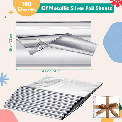 Resurhang 100 Sheets Silver Tissue Paper, 15'' x 20'' Inches Metallic Foil Tissue Sheets, Silver Wrapping Paper Bulk for Craft DIY Gift Wedding Birthday Party Decorations Arts Project