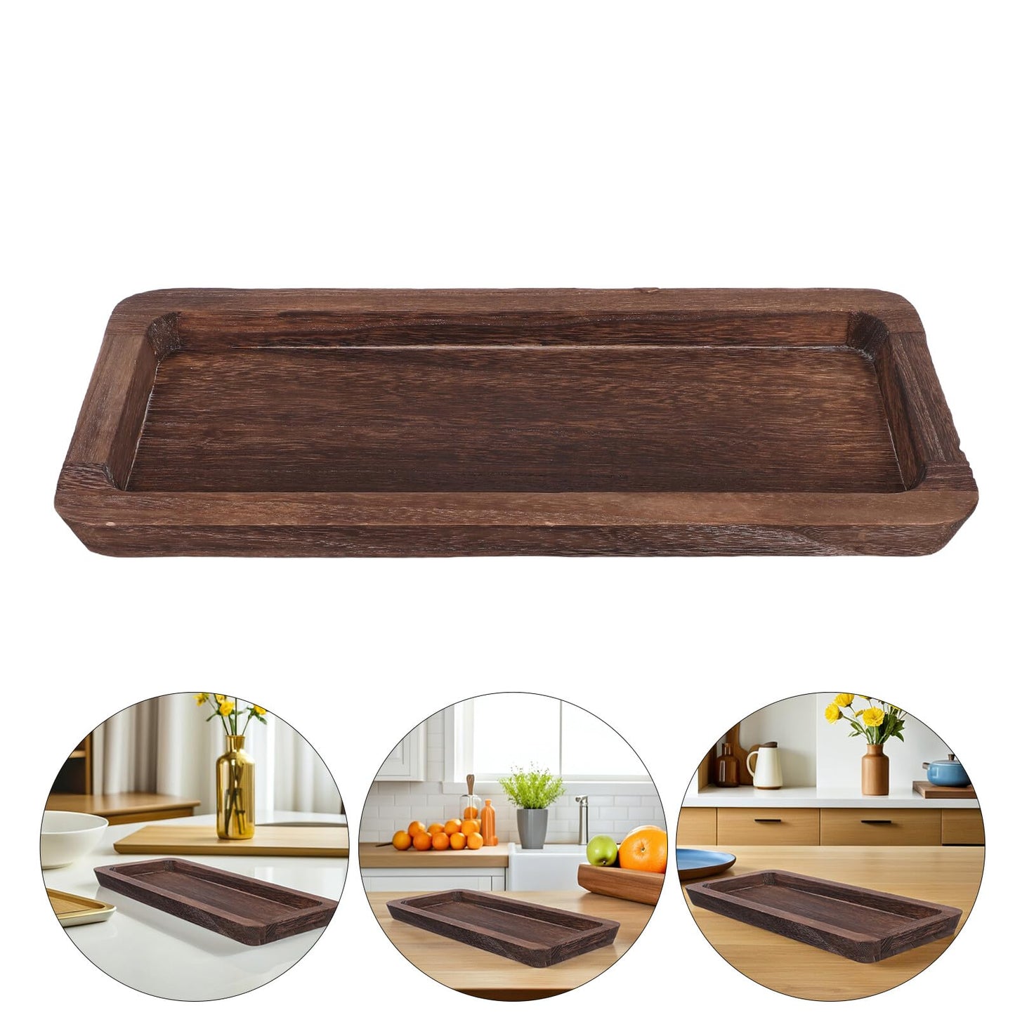 DEARMAMY Rustic Farmhouse Decorative Tray 15.74X6.88In Narrow Wooden Serving Platter for Kitchen Counter Centerpiece Candle Holder