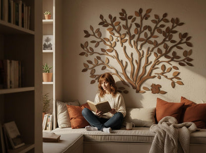 WOODTELLSTORY Large Handmade Solid Wood Oak Tree Wall Art,79x59