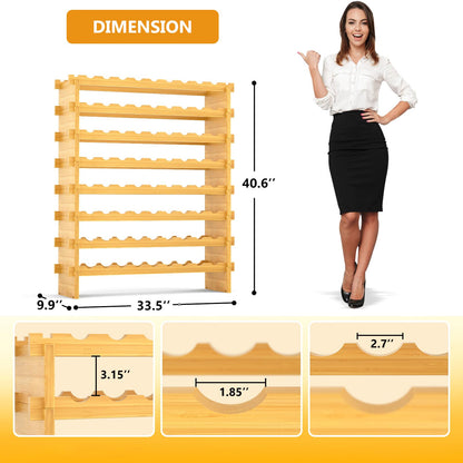 Bambition Bamboo Wine Rack Stackable, 8-Tier 72 Bottles Large Capacity, Modular Wine Storage Rack Free Standing, Floor Wine Display Shelf